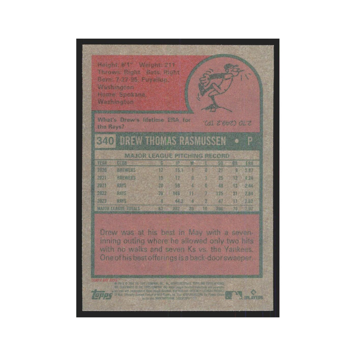 Drew Rasmussen 2024 Topps Heritage #340 Tampa Bay Rays Baseball Card NM