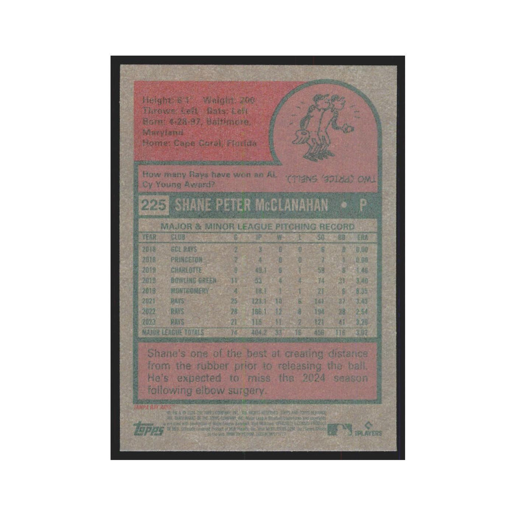 Shane McClanahan 2024 Topps Heritage #225 Tampa Bay Rays Baseball Card NM