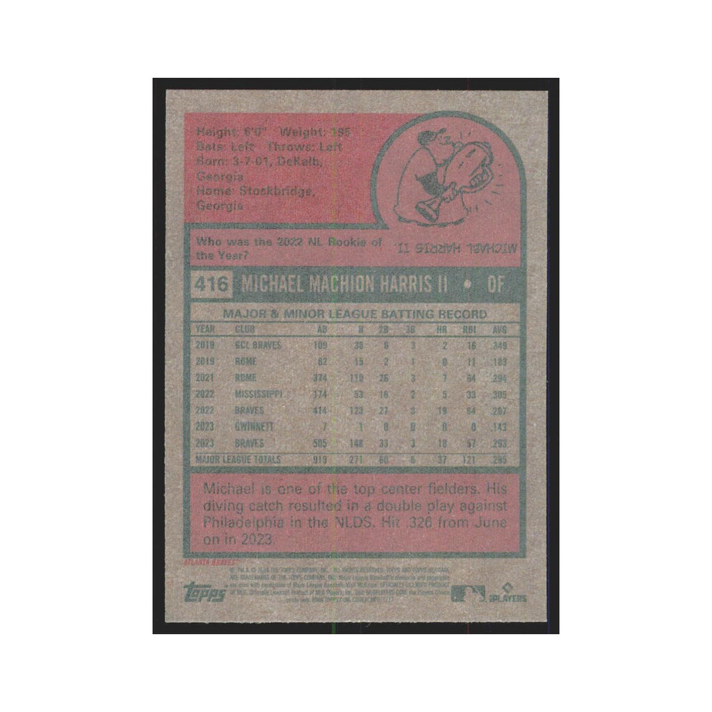 Michael Harris II 2024 Topps Heritage #416 Atlanta Braves Baseball Card NM