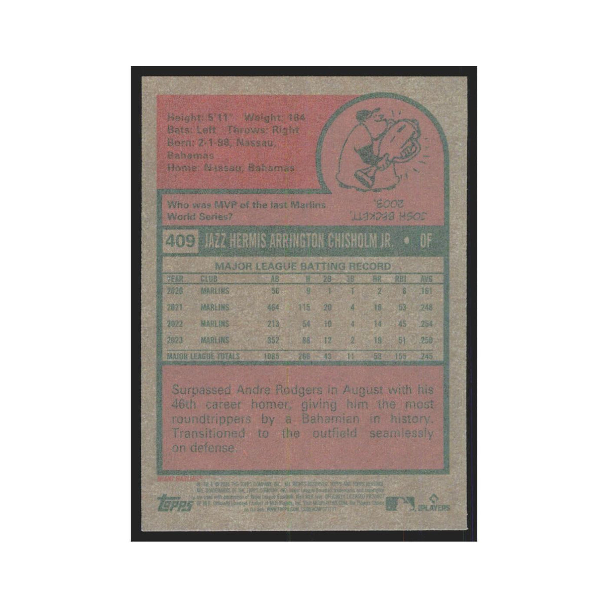 Jazz Chisholm Jr. 2024 Topps Heritage #409 Miami Marlins Baseball Card NM