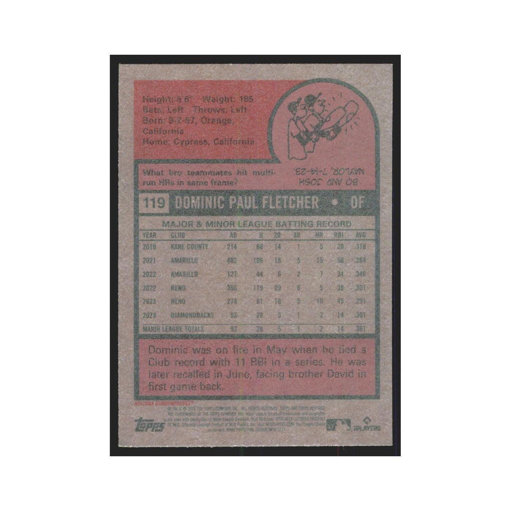 Dominic Fletcher 2024 Topps Heritage #119 Arizona Diamondbacks Baseball Card NM