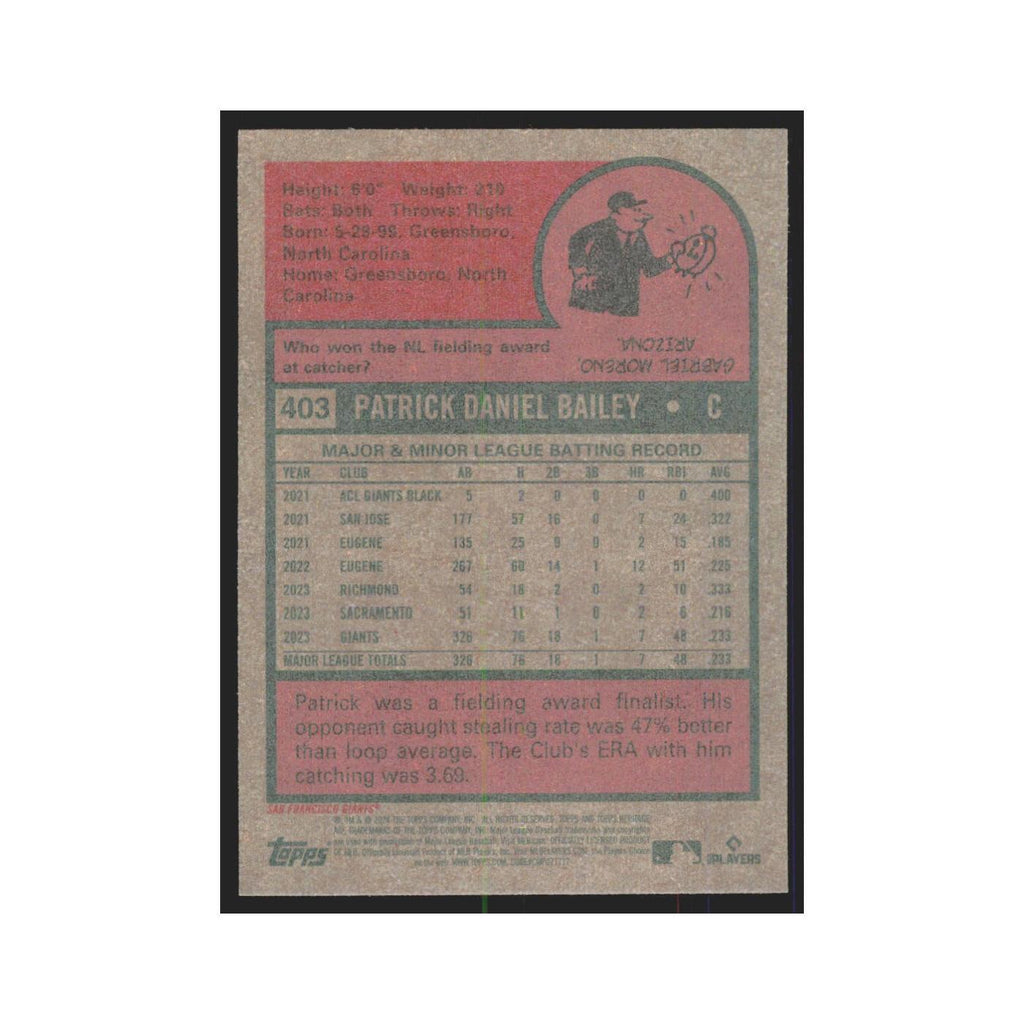 Patrick Bailey 2024 Topps Heritage #403 San Francisco Giants Baseball Card NM