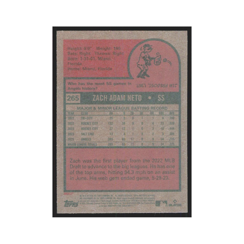 Zach Neto 2024 Topps Heritage #265 Los Angeles Angels Baseball Card NM