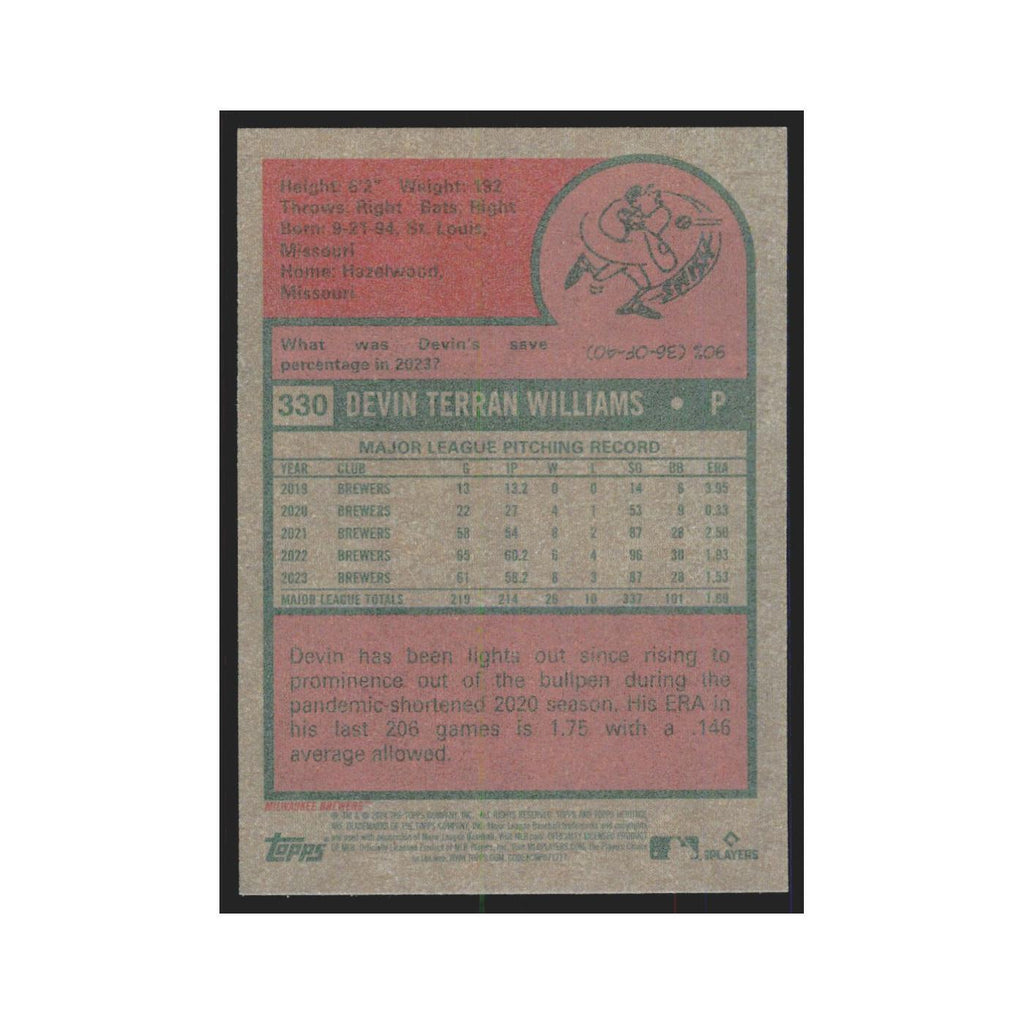 Devin Williams 2024 Topps Heritage #330 Milwaukee Brewers Baseball Card NM