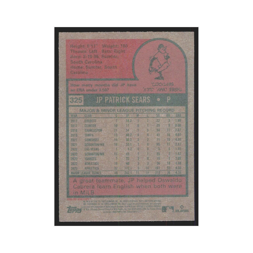 JP Sears 2024 Topps Heritage #325 Oakland Athletics Baseball Card NM