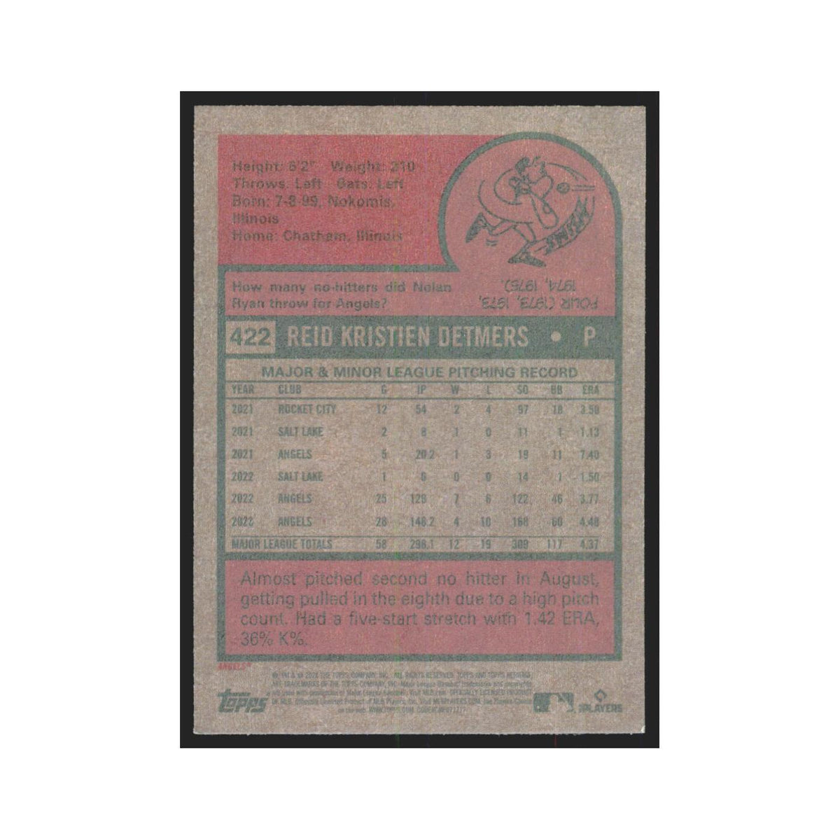Reid Detmers 2024 Topps Heritage #422 Los Angeles Angels Baseball Card NM