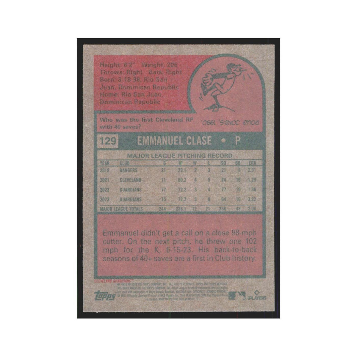 Emmanuel Clase 2024 Topps Heritage #129 Cleveland Guardians Baseball Card NM
