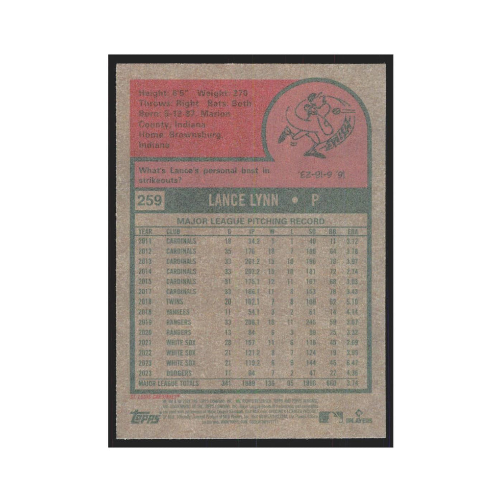 Lance Lynn 2024 Topps Heritage #259 St. Louis Cardinals Baseball Card NM