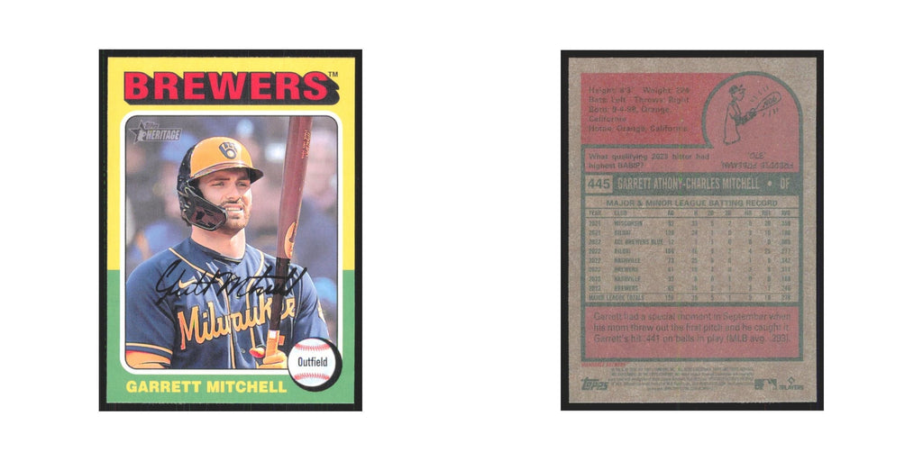 Garrett Mitchell 2024 Topps Heritage #445 Milwaukee Brewers Baseball Card NM