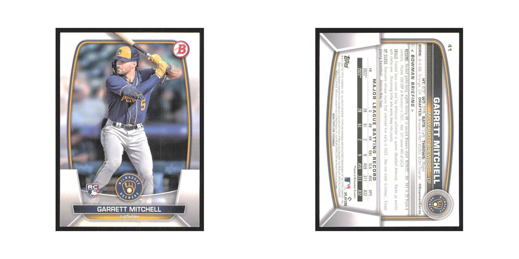Garrett Mitchell Rookie 2023 Bowman #41 Milwaukee Brewers Baseball Card NM