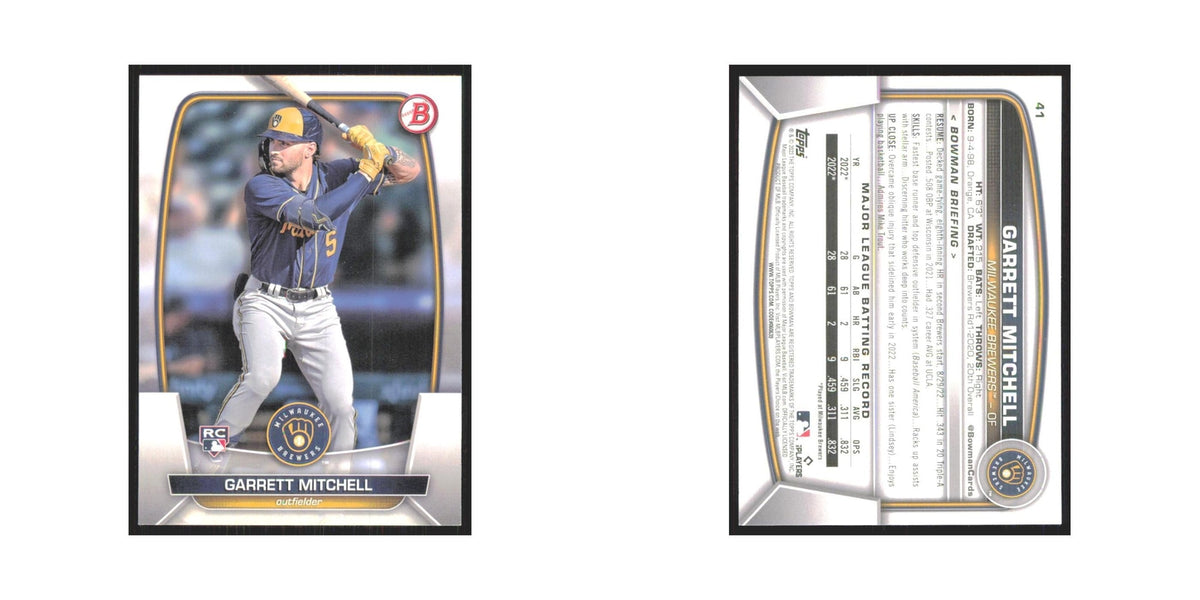 Garrett Mitchell Rookie 2023 Bowman #41 Milwaukee Brewers Baseball Card NM