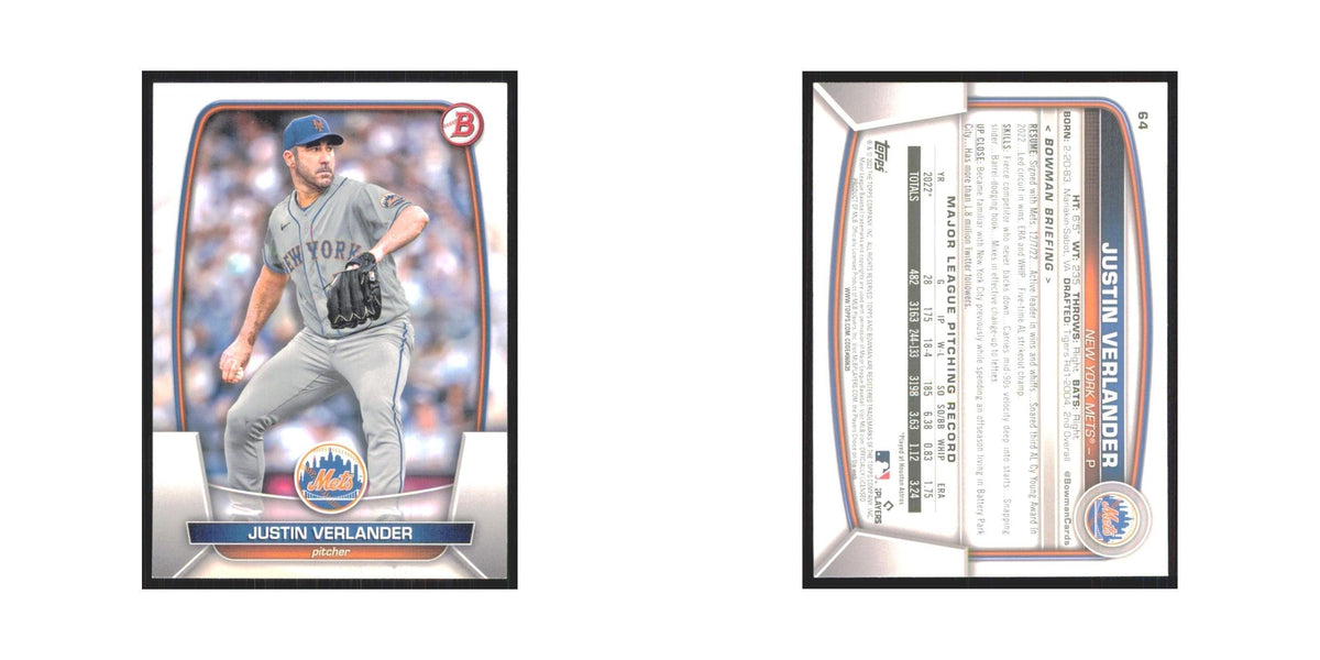 Justin Verlander 2023 Bowman #64 New York Mets Baseball Card NM