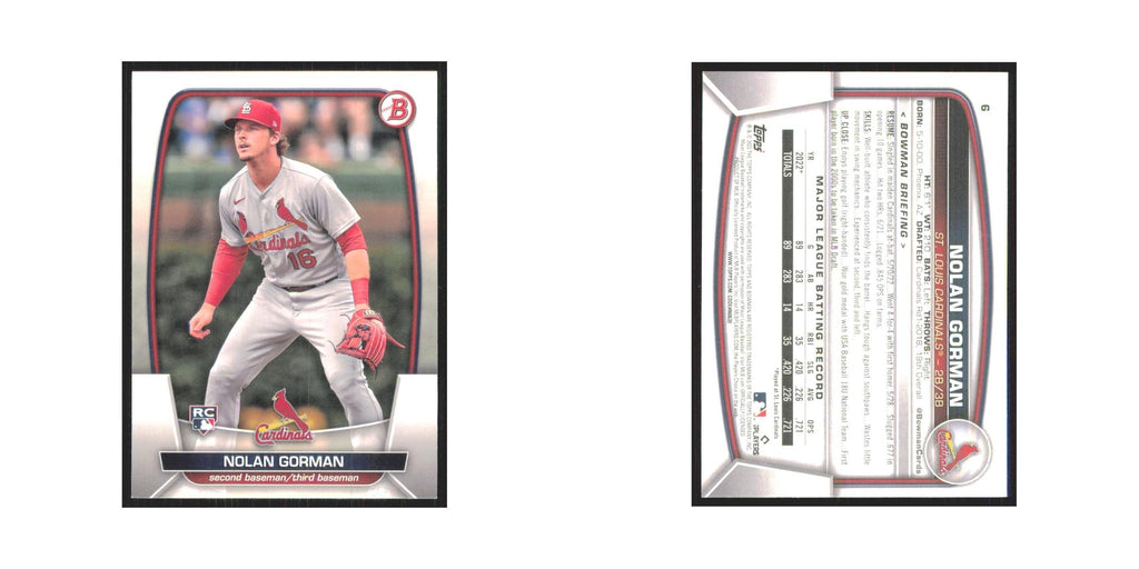 Nolan Gorman Rookie 2023 Bowman #6 St. Louis Cardinals Baseball Card NM