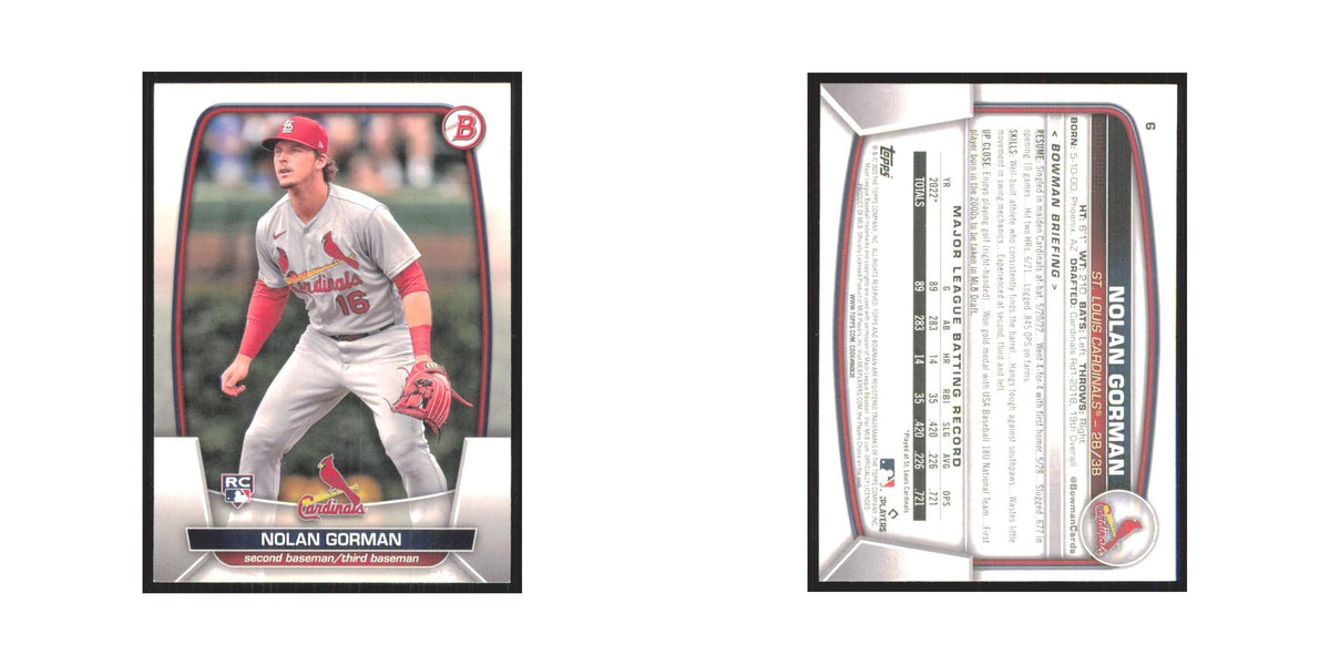 Nolan Gorman Rookie 2023 Bowman #6 St. Louis Cardinals Baseball Card NM