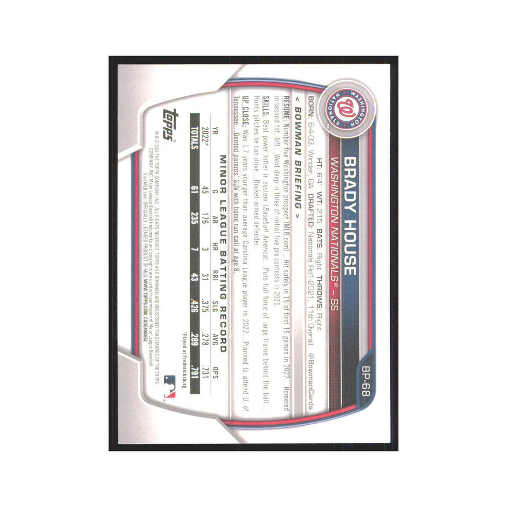 Brady House 2023 Bowman Prospects #BP-68 Washington Nationals Baseball Card NM