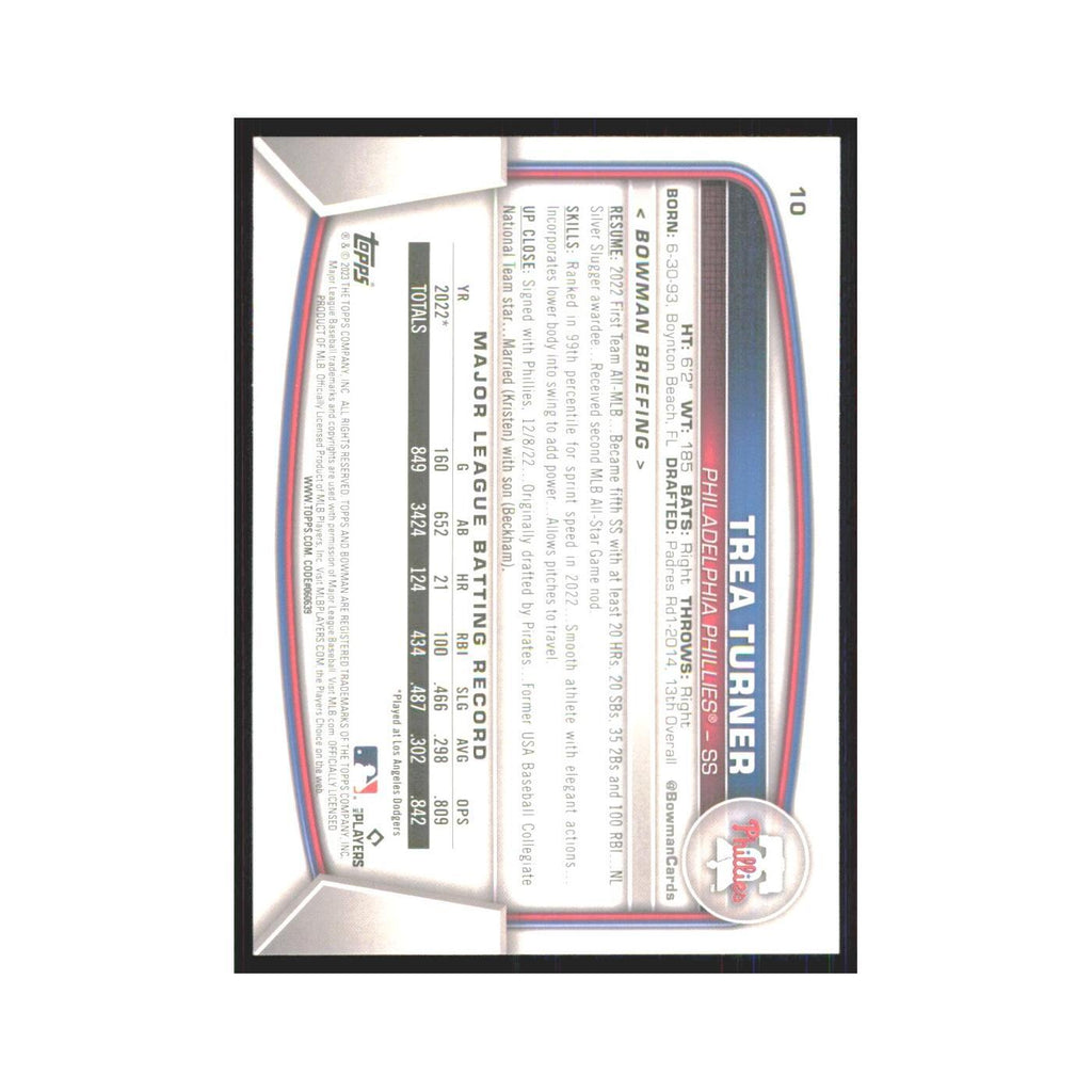 Trea Turner 2023 Bowman #10 Philadelphia Phillies Baseball Card NM