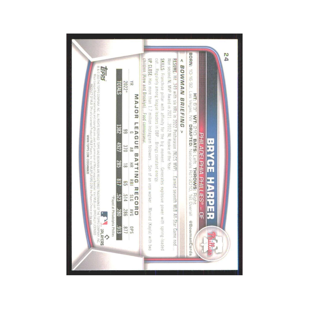 Bryce Harper 2023 Bowman #24 Philadelphia Phillies Baseball Card NM