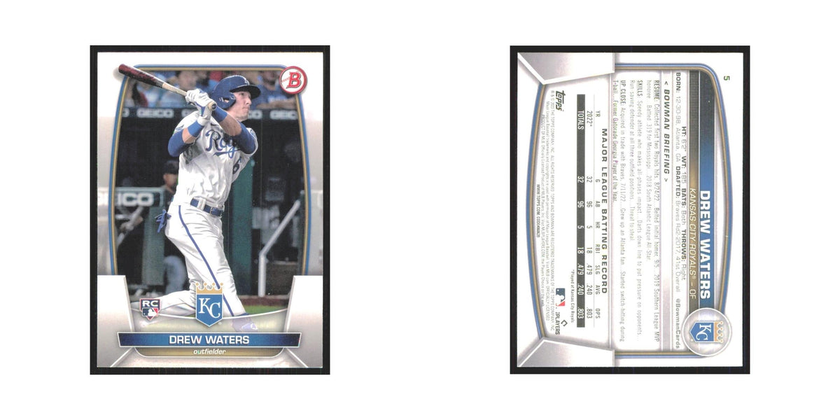Drew Waters Rookie 2023 Bowman #5 Kansas City Royals Baseball Card NM