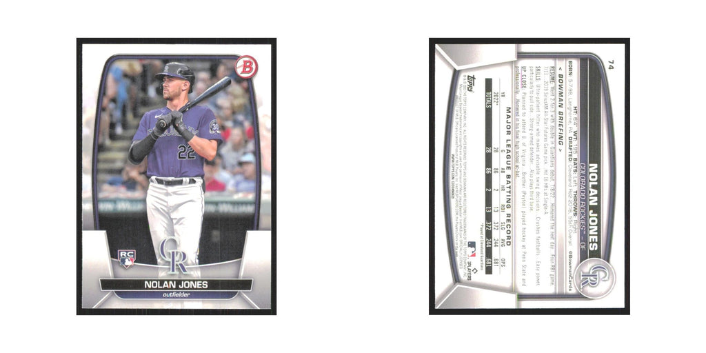 Nolan Jones Rookie 2023 Bowman #74 Colorado Rockies Baseball Card NM