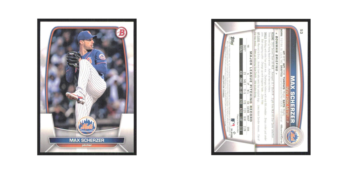 Max Scherzer 2023 Bowman #53 New York Mets Baseball Card NM
