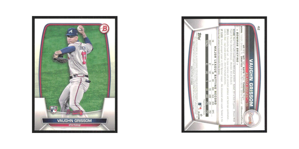 Vaughn Grissom Rookie 2023 Bowman #42 Atlanta Braves Baseball Card NM