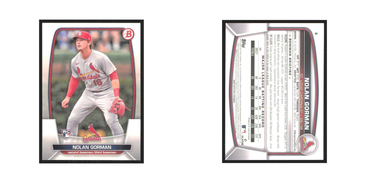 Nolan Gorman Rookie 2023 Bowman #6 St. Louis Cardinals Baseball Card NM