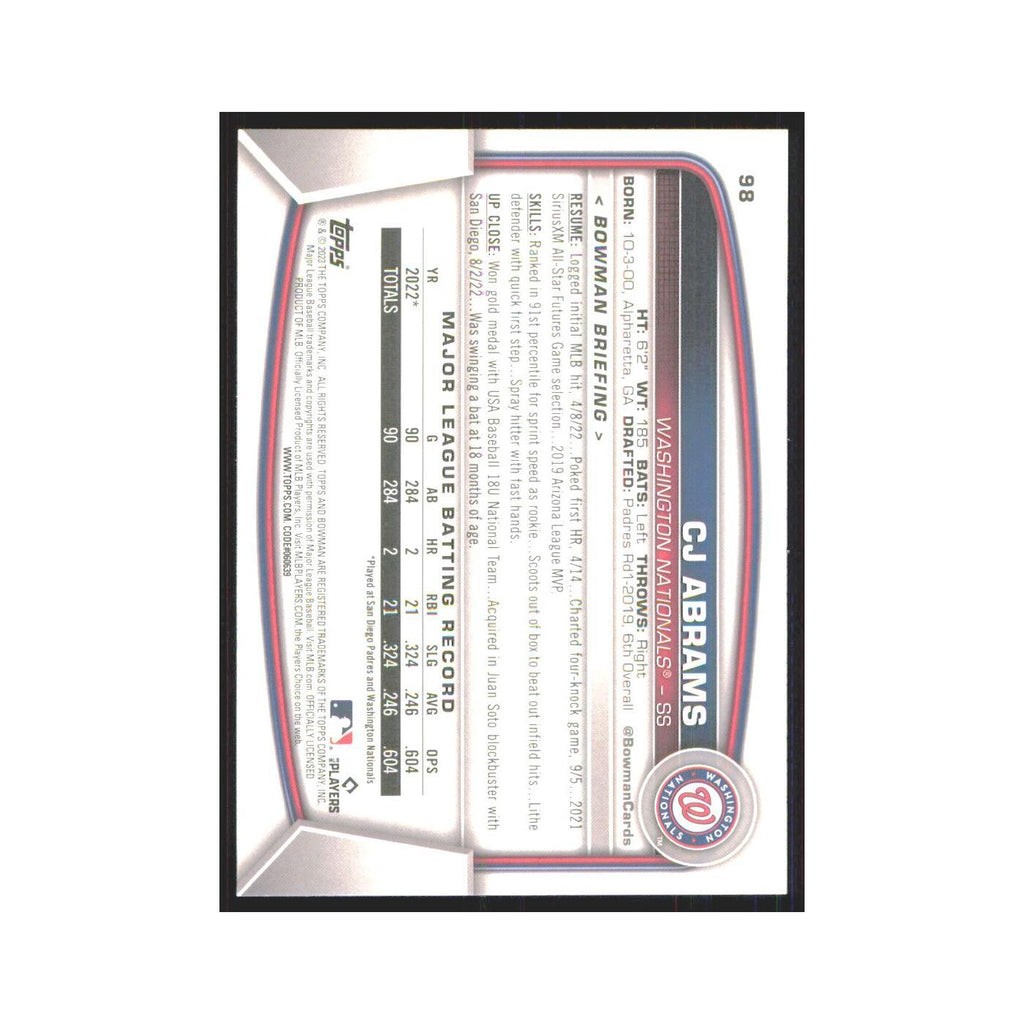 CJ Abrams 2023 Bowman #98 Washington Nationals Baseball Card NM