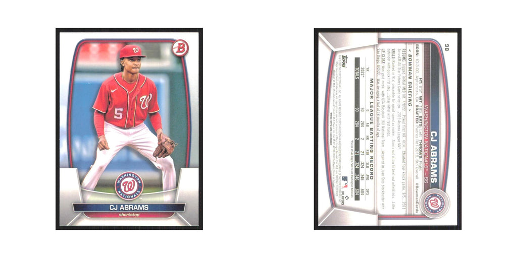 CJ Abrams 2023 Bowman #98 Washington Nationals Baseball Card NM