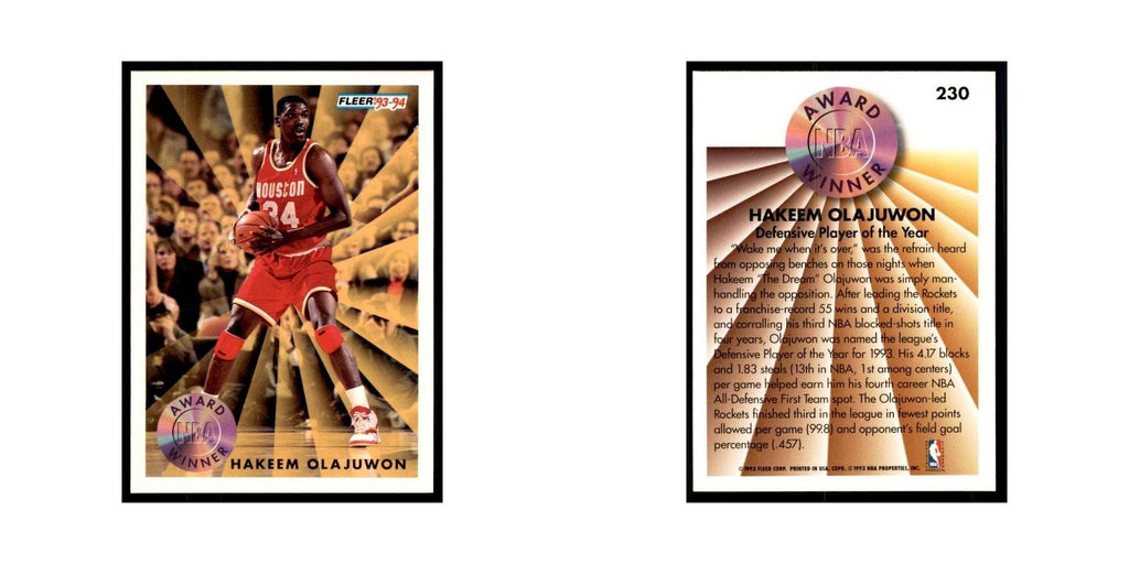 1993 Fleer Hakeem Olajuwon Basketball Cards #230