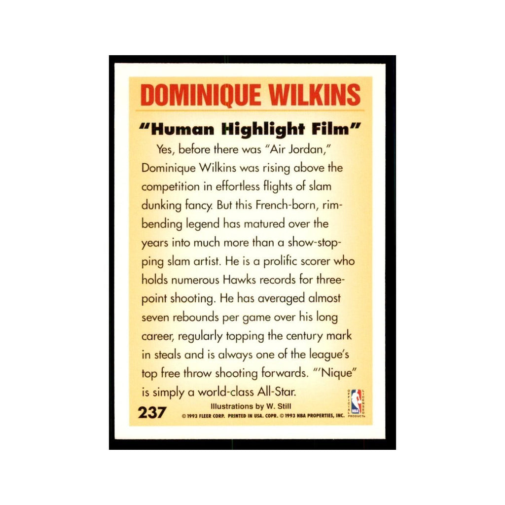 1993 Fleer Dominique Wilkins Basketball Cards #237