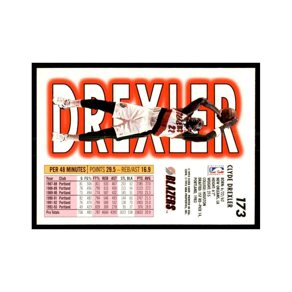 1993 Fleer Clyde Drexler Basketball Cards #173