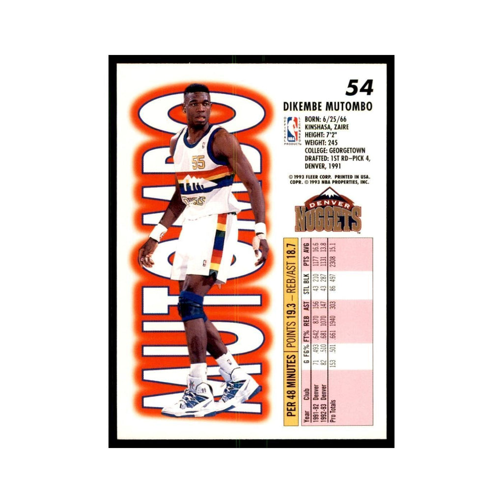 1993 Fleer Dikembe Mutombo Basketball Cards #54