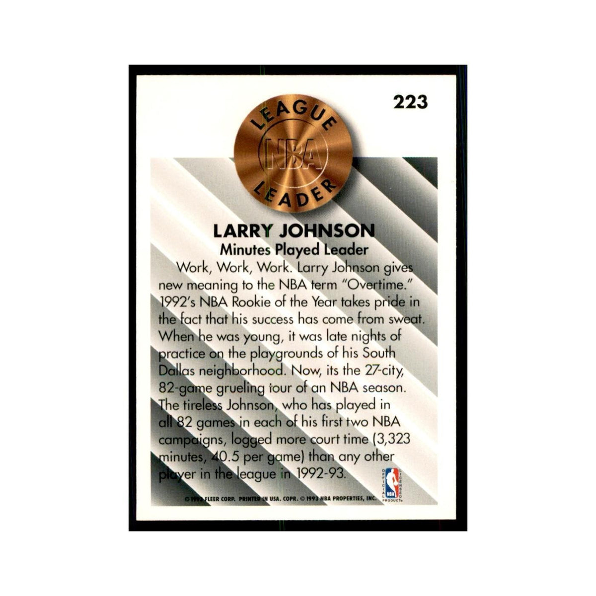 1993 Fleer Larry Johnson Basketball Cards #223