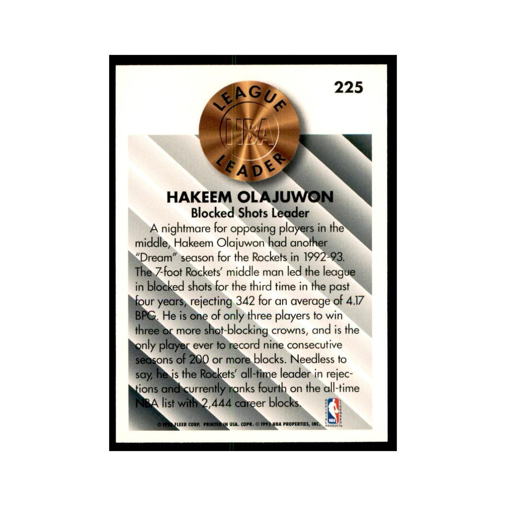 1993 Fleer Hakeem Olajuwon Basketball Cards #225