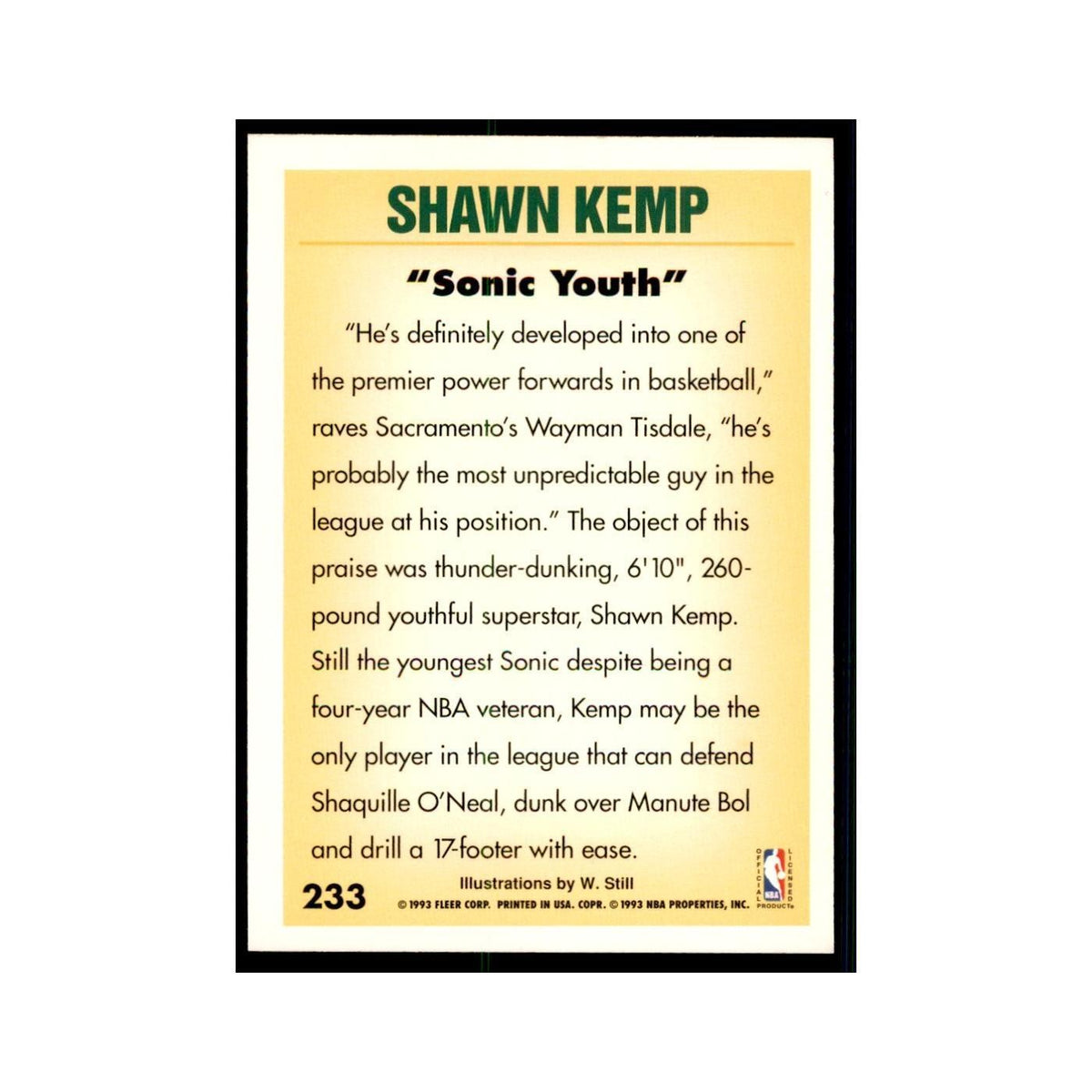 1993 Fleer Shawn Kemp Basketball Cards #233