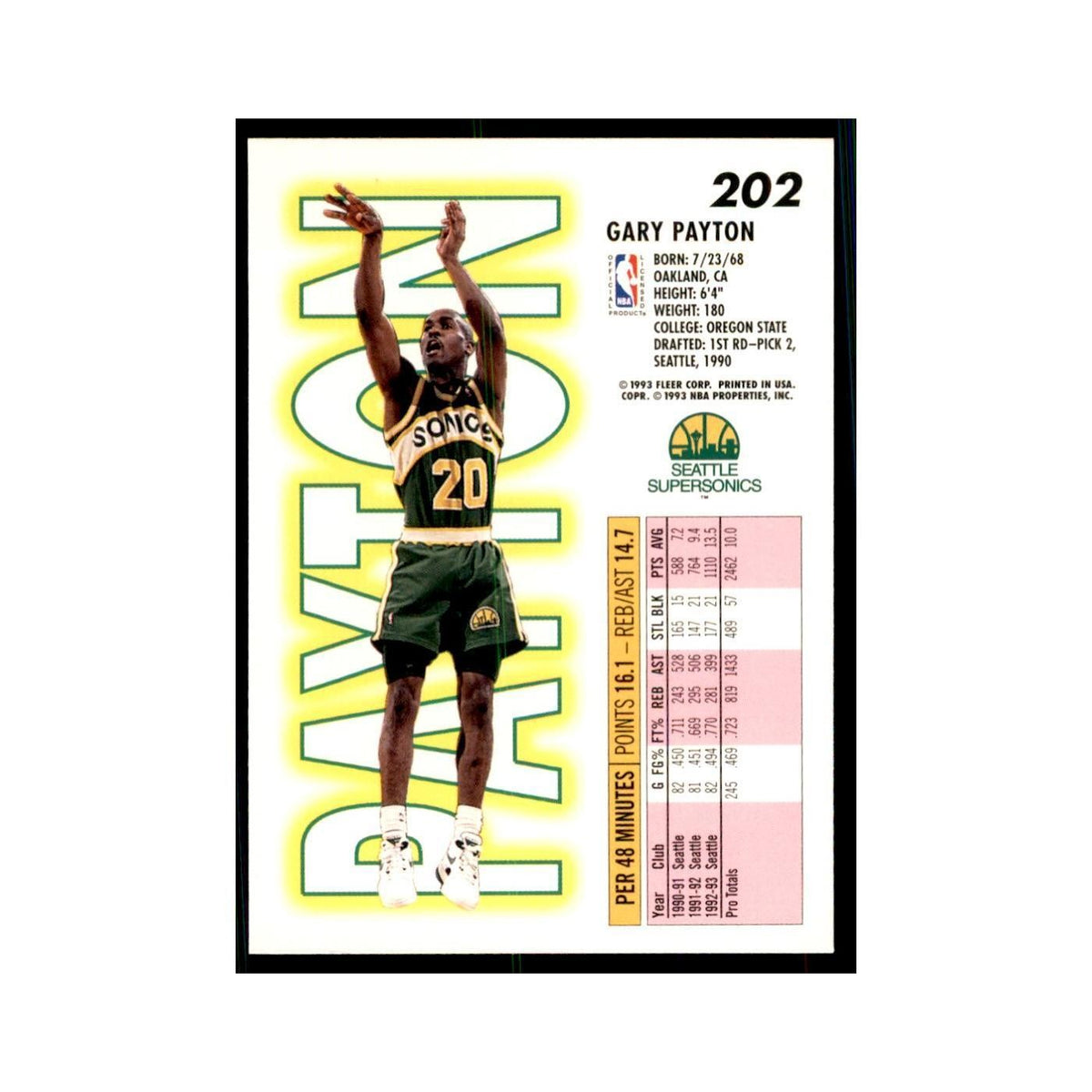 1993 Fleer Gary Payton Basketball Cards #202