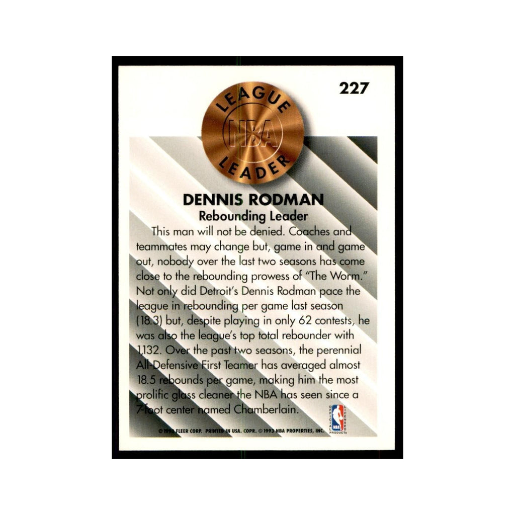 1993 Fleer Dennis Rodman Basketball Cards #227