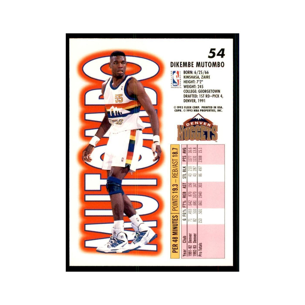 1993 Fleer Dikembe Mutombo Basketball Cards #54