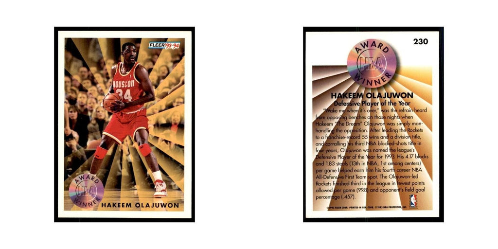 1993 Fleer Hakeem Olajuwon Basketball Cards #230