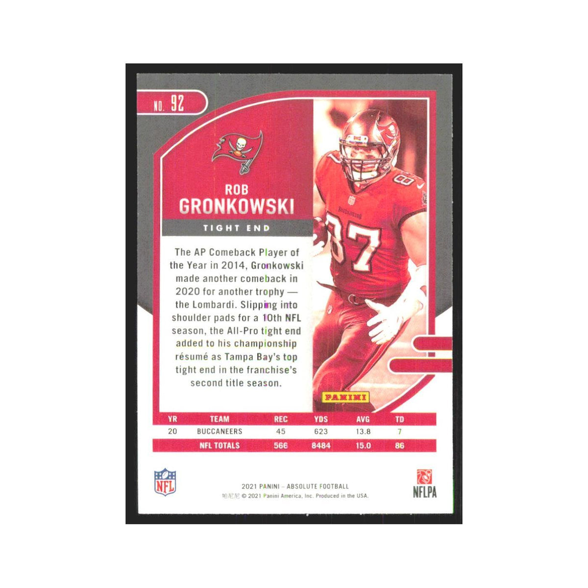2021 Panini Absolute Rob Gronkowski Buccaneers #92