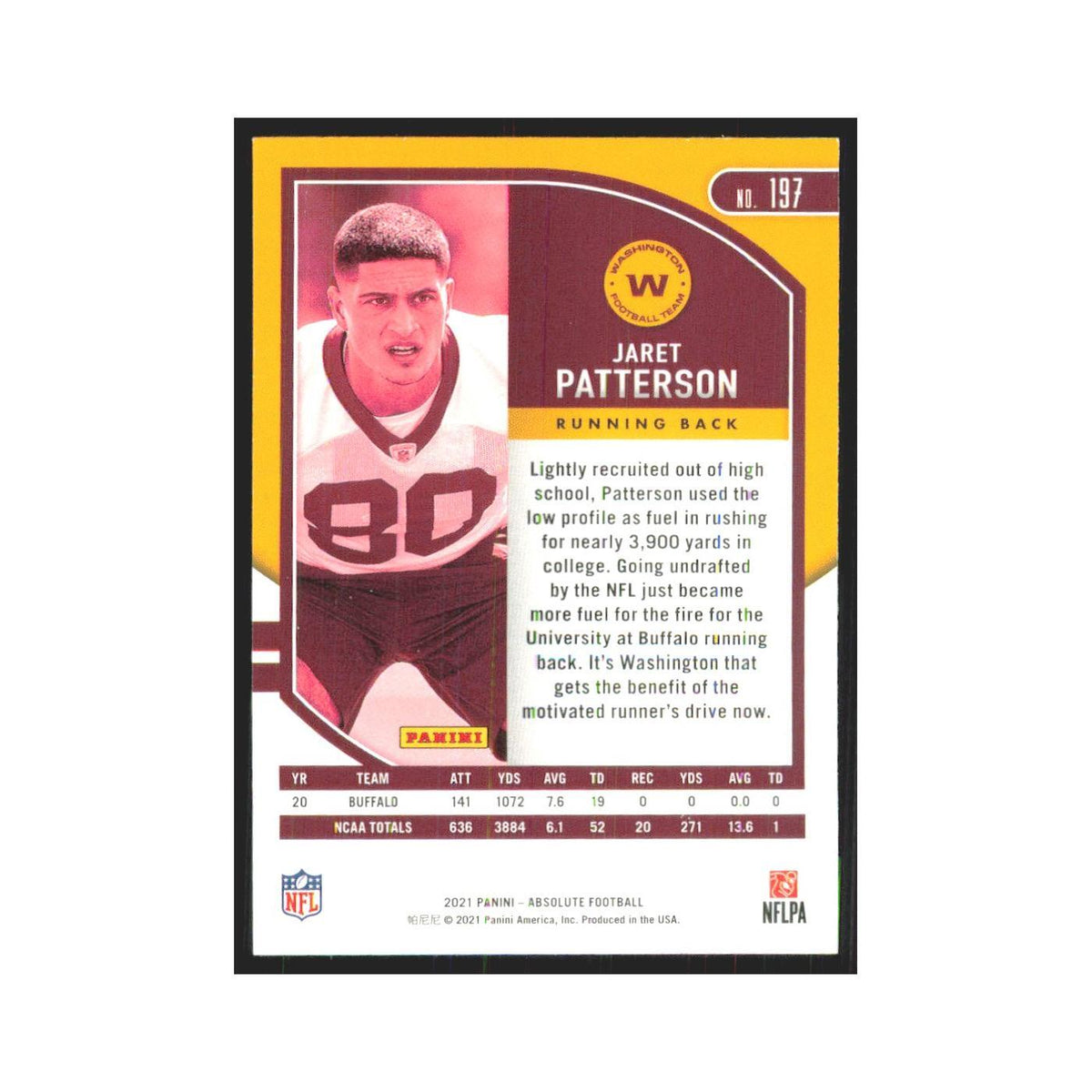 2021 Panini Absolute Jaret Patterson RC Washington Football Team #197