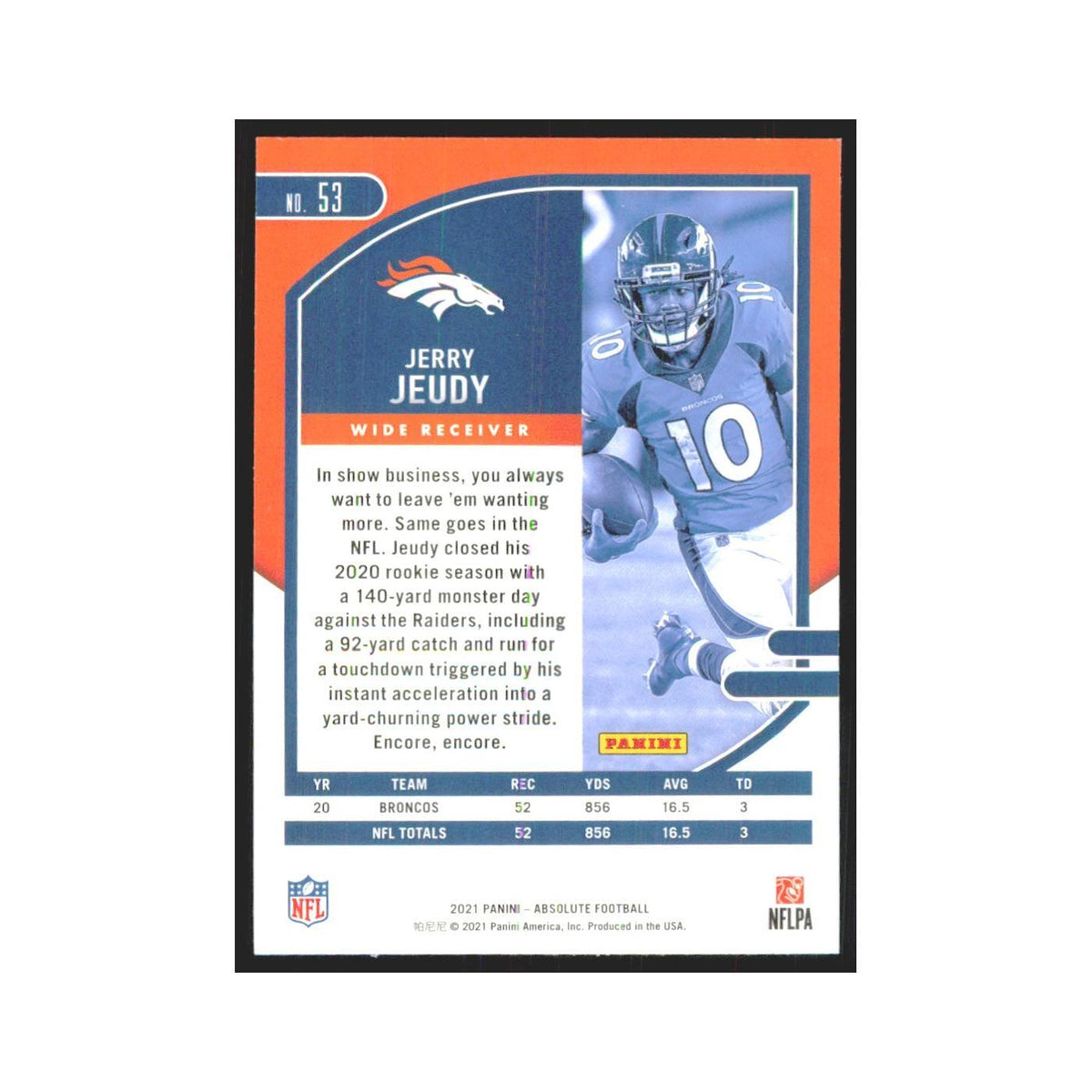 2021 Panini Absolute Green Variation Jerry Jeudy Broncos #53