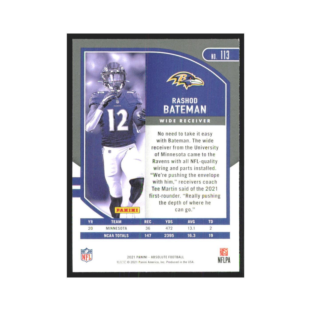 2021 Panini Absolute Rashod Bateman RC Ravens #113