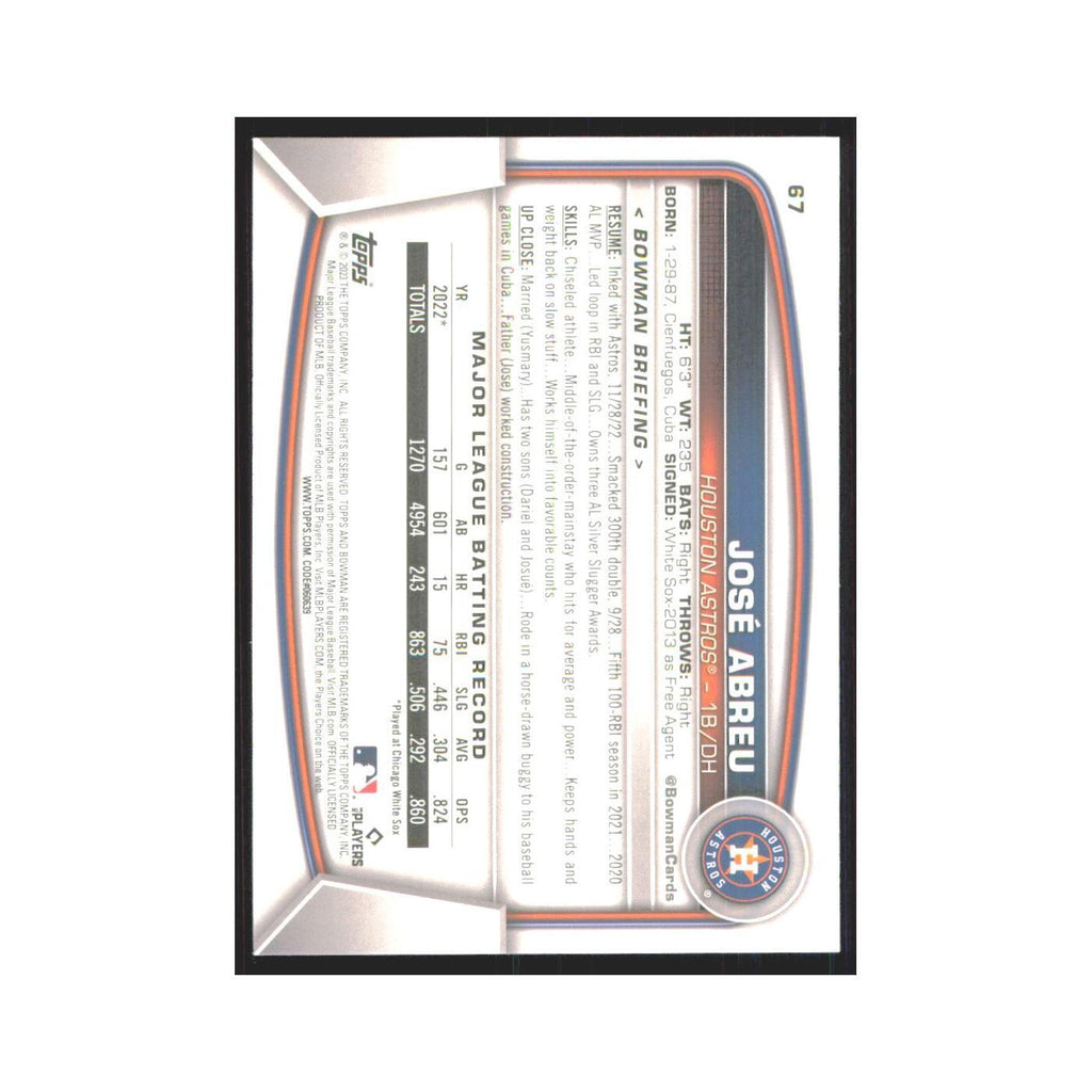 Jose Abreu 2023 Bowman #67 Houston Astros Baseball Card NM