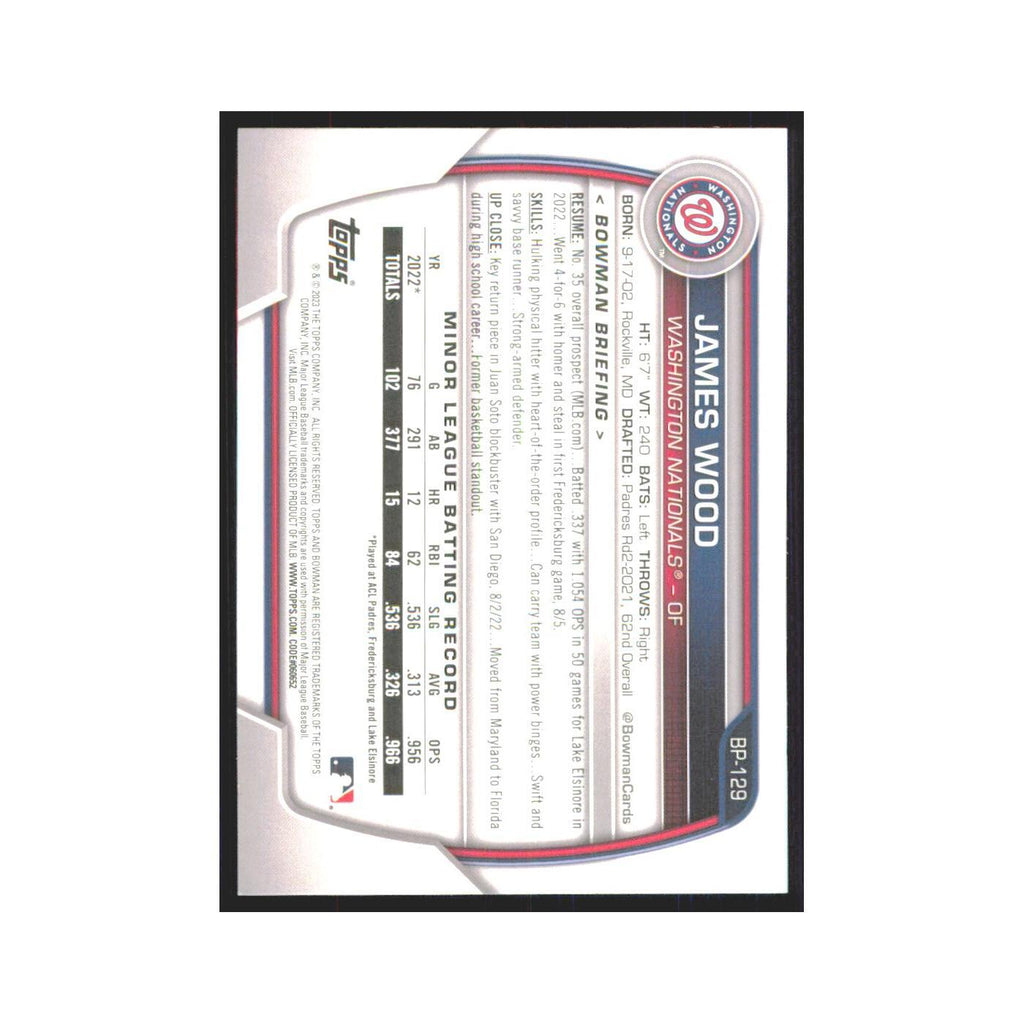 James Wood 2023 Bowman Prospects #BP-129 Washington Nationals Baseball Card NM