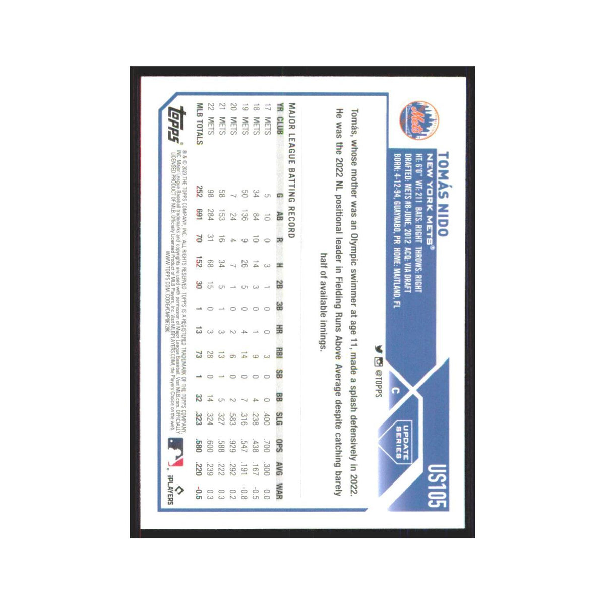 Tomas Nido 2023 Topps Update #US105 New York Mets Baseball Card NM