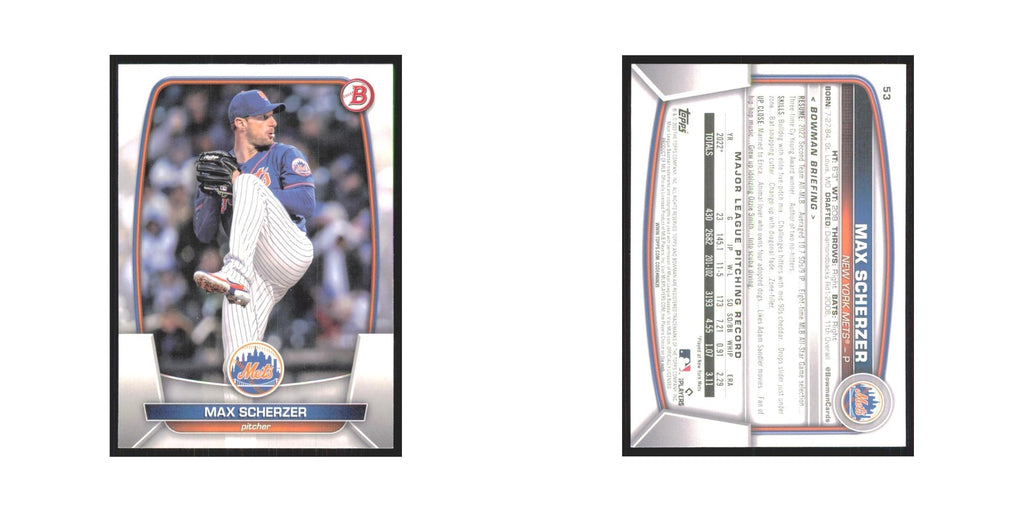 Max Scherzer 2023 Bowman #53 New York Mets Baseball Card NM