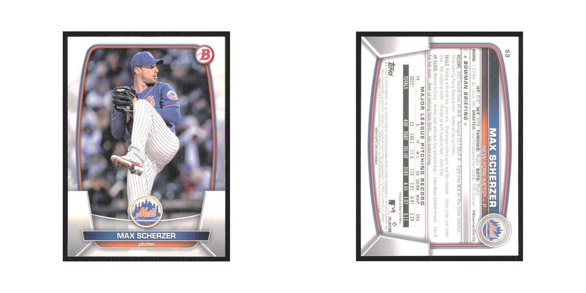 Max Scherzer 2023 Bowman #53 New York Mets Baseball Card NM