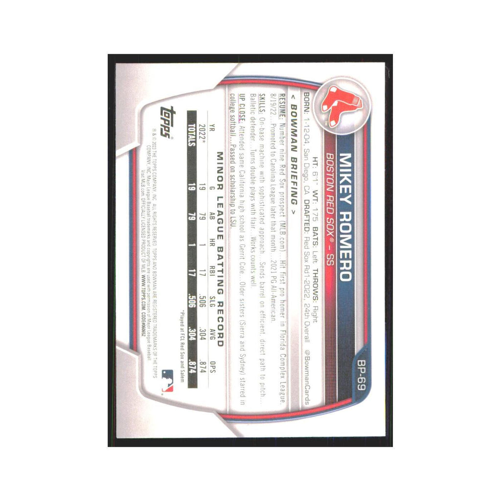 Mikey Romero 2023 Bowman Prospects #BP-69 Boston Red Sox Baseball Card NM