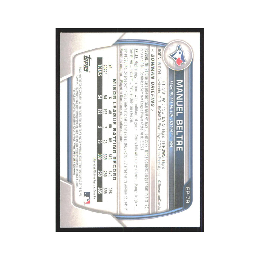 Manuel Beltre 2023 Bowman Prospects #BP-79 Toronto Blue Jays Baseball Card NM
